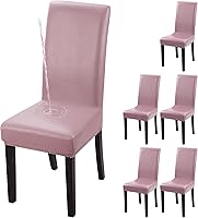 Vista 8 de YISUN Fundas para sillas de comedor, de piel sintética sólida, impermeable, resistente al aceite y elástica, funda protectora para sillas de comedor