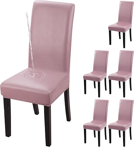 Miniatura 9 de Fundas para sillas de comedor, de piel sintética sólida, impermeable y resistente al aceite, fundas protectoras para sillas de comedor (beige,