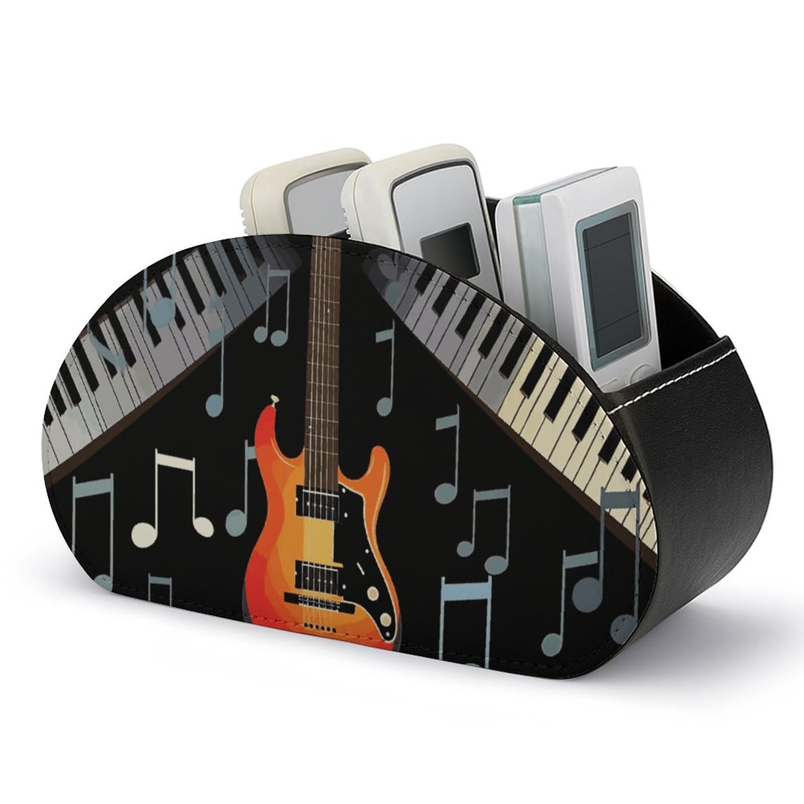 JTREHY - Guitar Remote Control Stand with 5 Compartments PU Leather with Multifunctional Computer Stand Box, Nightstand Organizer