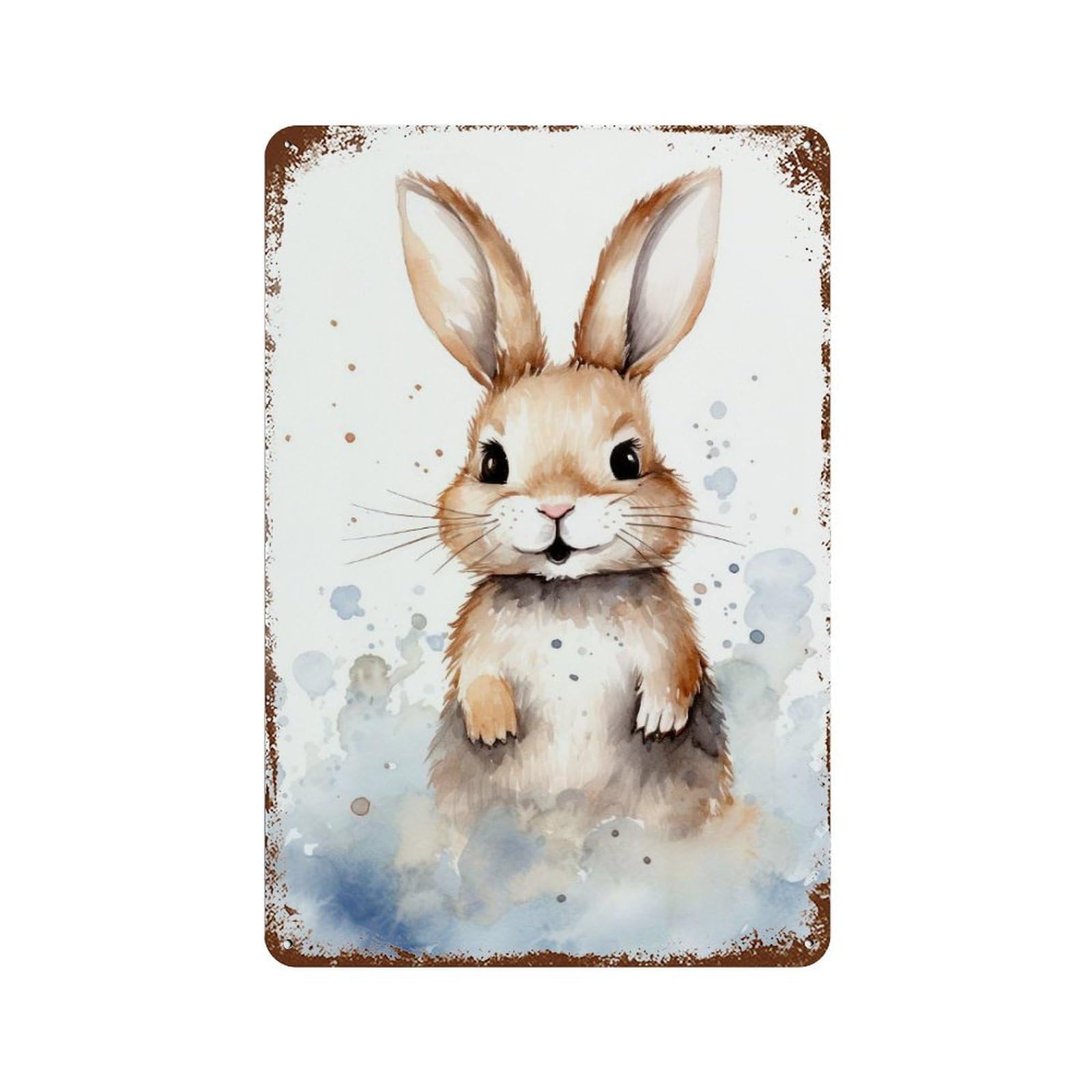 Rabbit Watercolor Decorative Tin Sign 11.8"x7.9", Shabby Chic Decor for Garage, Pub Or Kitchen