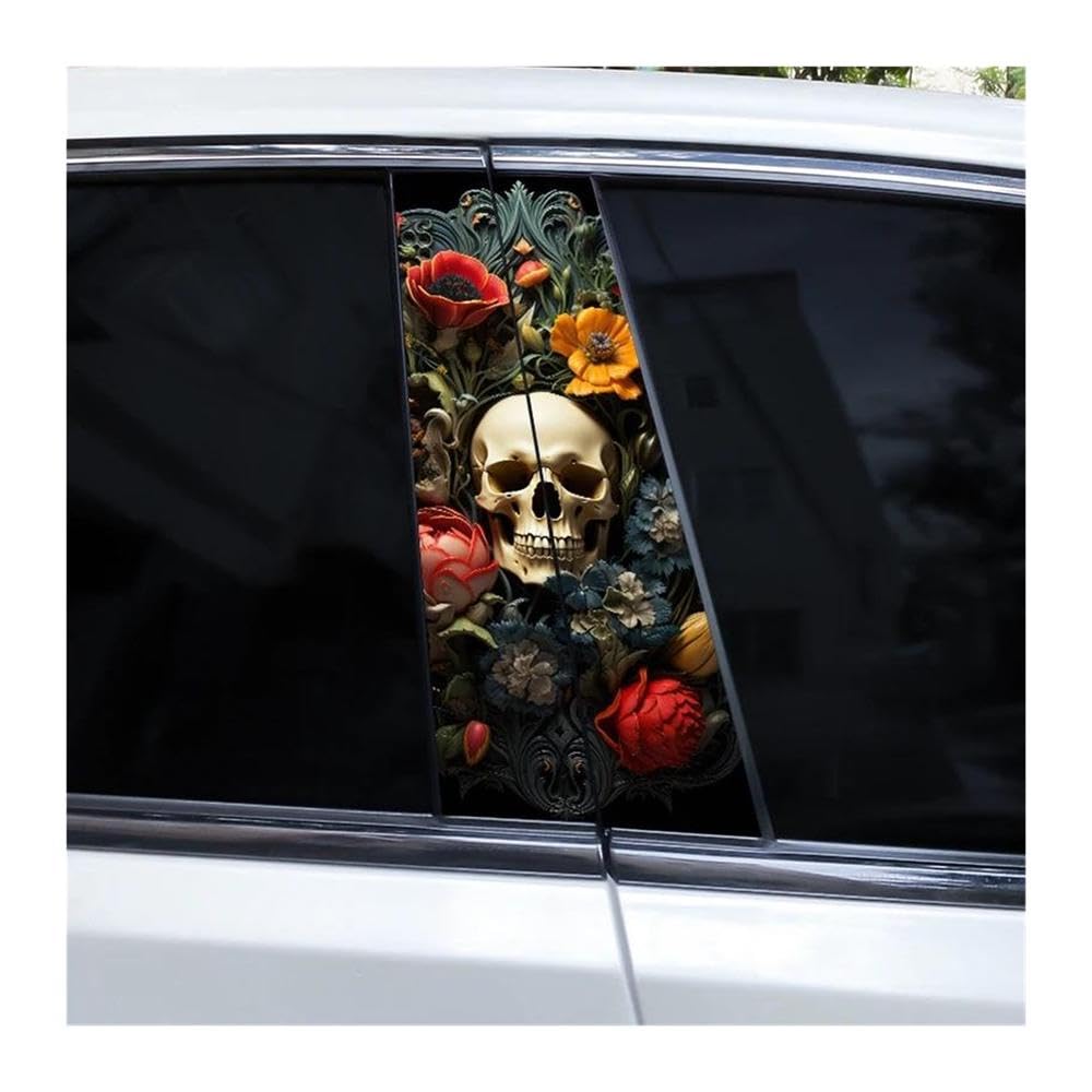 Decorative Items 2pcs Car B-Pillars Sticker Flame Rose Skull Sticker Car Door Pillar Sticker DIY(I)
