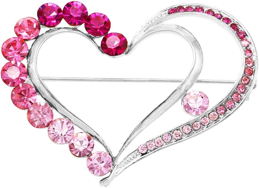 Rosemarie & Jubalee Women's Queen Of Hearts Sparkling Glass Crystal Rhinestone Valentines Day Heart Brooch Pin, 2"