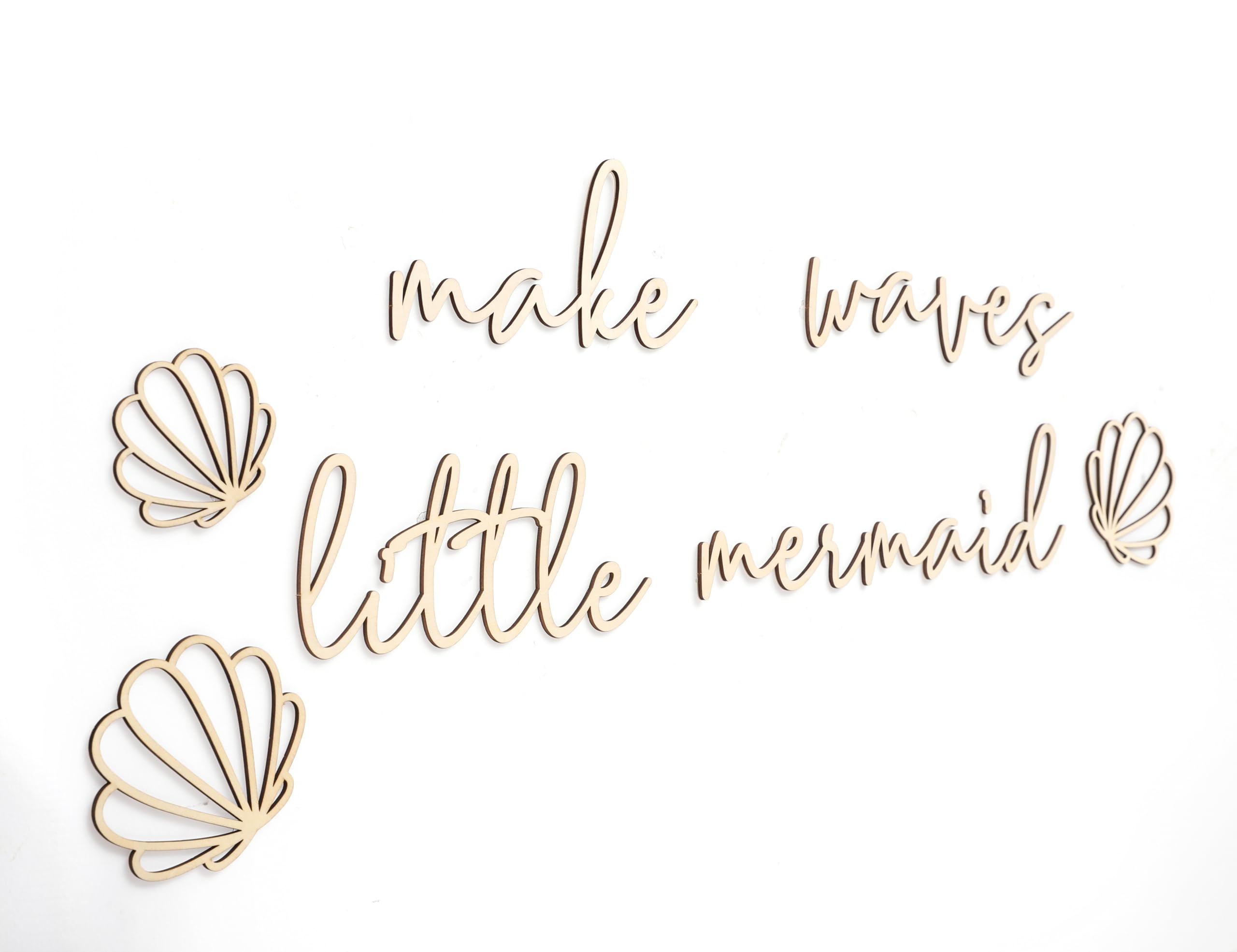 MAMUXI 'Make Waves Little Mermaid' Wooden Wall Sign - Birch Plywood, Nursery Or Photo Prop
