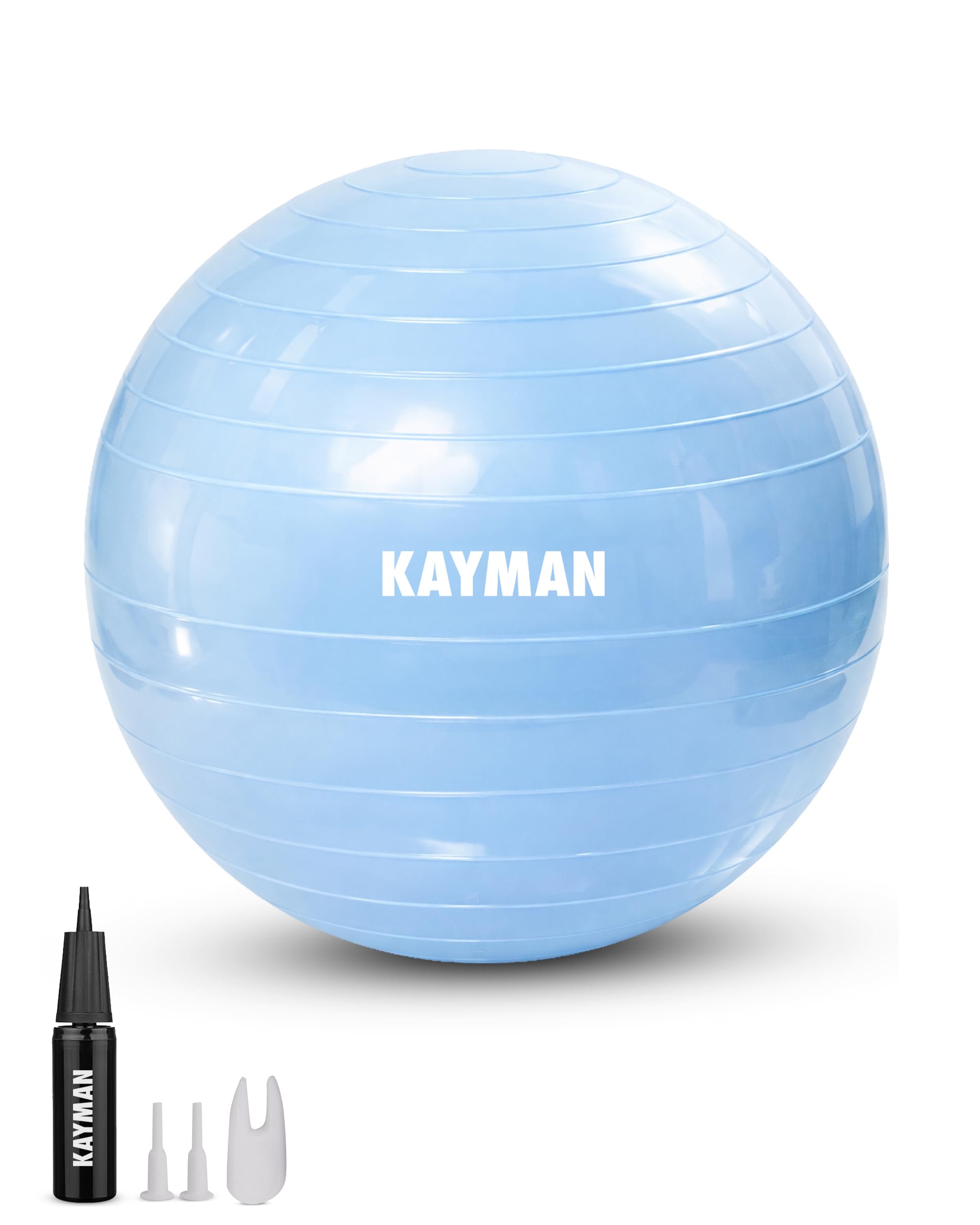 KAYMAN Exercise Ball - Anti-Burst System, Non-Slip Rings, Durable Material, Easy to Inflate, Perfect for Yoga, Pilates, Fitness, Balance Training, Gym, and Home Workouts (Ocean Haze, 55cm)