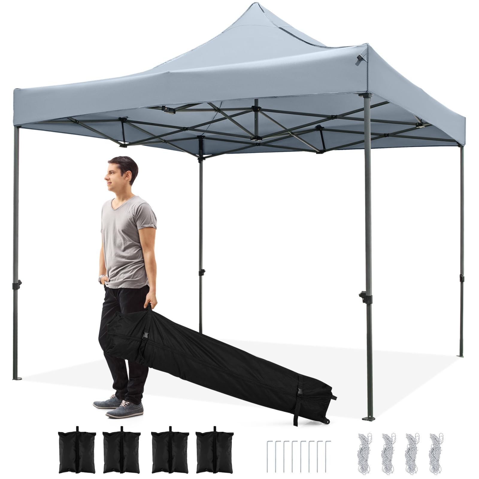 COSTWAY 3m x 3m Pop up Canopy Tent, Height Adjustable Easy Setup Gazebo Shelter with Wheeled Bag, Waterproof Folding Marquee Commercial Tent for Garden Camping Event (Grey, 300 x 300 x 308-326 cm)