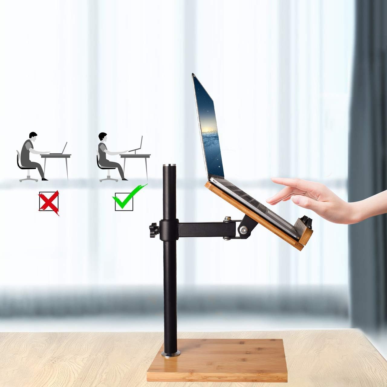 Extral Large Size Book Stand Height Adjustable, wishacc Upright Bamboo Wood Book Stand Cookbook Holder for Reading Hands Free