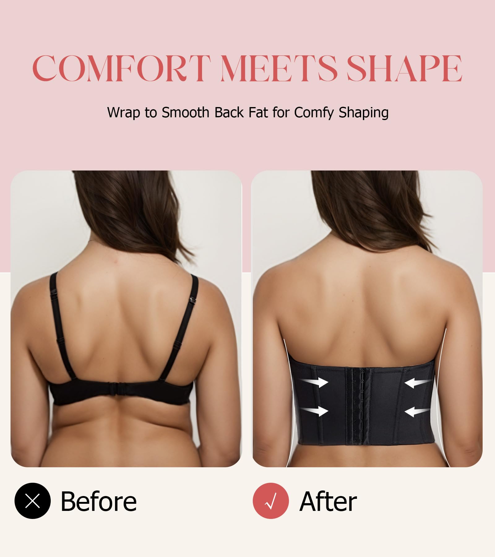 Lemorosy Sujetador largo sin tirantes para mujer, cobertura completa, antideslizante, con aros, figura completa, talla grande | Con aros, suaviza la grasa de la espalda, cobertura completa, figura completa, talla grande, pechos grandes