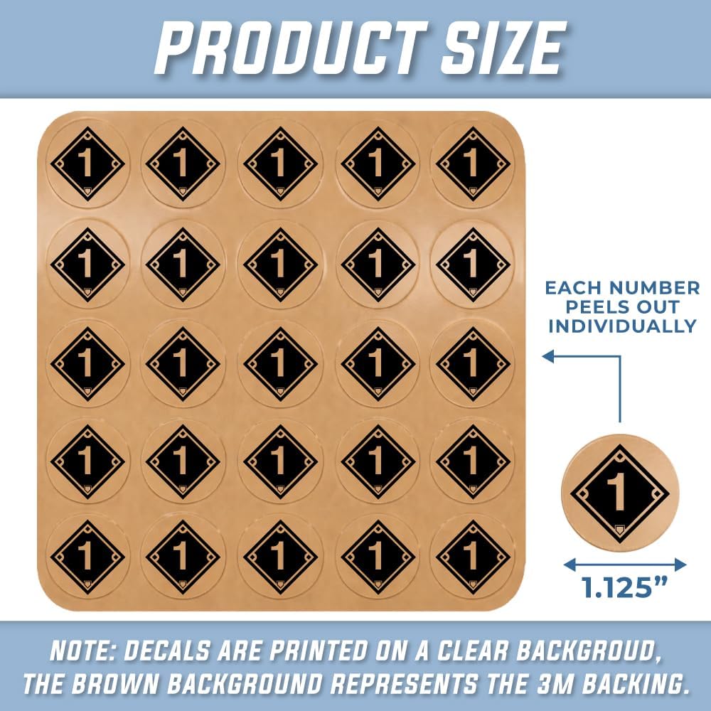 1st Base Award Decals (Black on Clear) - 1 1/8" Circle - 100 Total Stickers (4 Sheets of 25) - 20 Mil Heavy-Duty Vinyl with Strong 3M Adhesive - Pro-Grade Punch-Out Stickers - Baseball - Softball