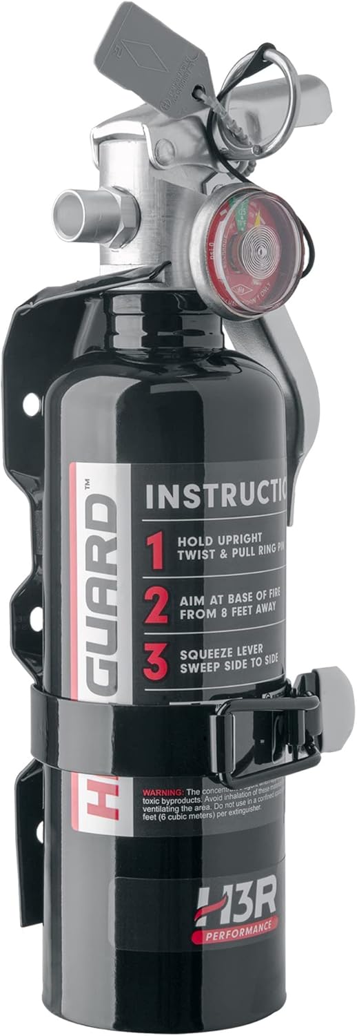 HalGuard Compact Fire Extinguisher for Vehicles, Race Cars & Trucks | Clean Halotron – No Powder, No Mess | Rechargeable & Safe for Engine, Interior, Electronics | UL Listed | Black 1.4 lbs