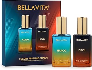 BELLAVITA Narco & Devil | Long Lasting 2x20ml EDP Perfume for Man and Woman | with Bergamot, Jasmine & Vanilla | Premium U... Price In India