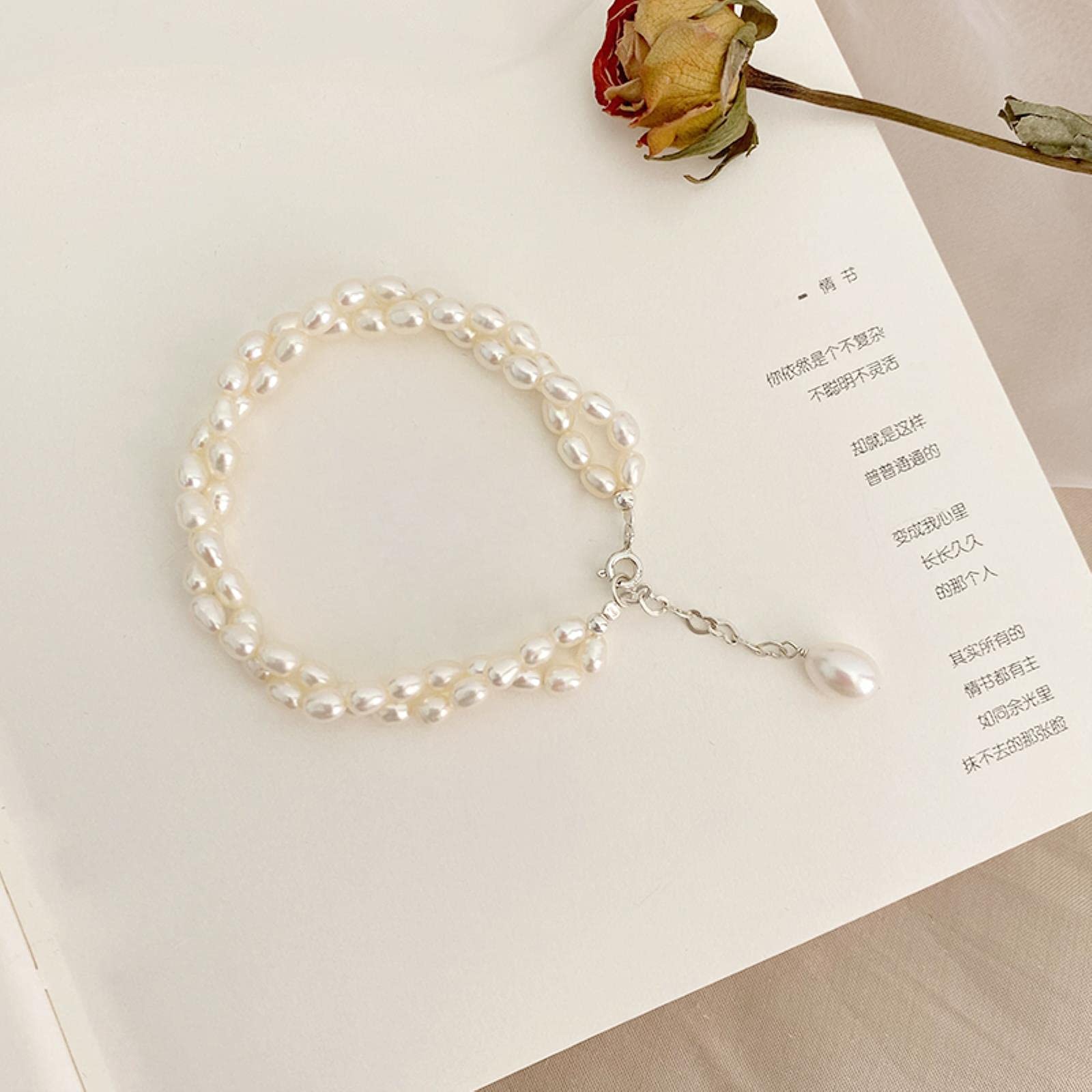 SALAN Pulsera Doble De Perlas De Agua Dulce Natural Joyería De Moda Para Mujer De Plata De Ley 925