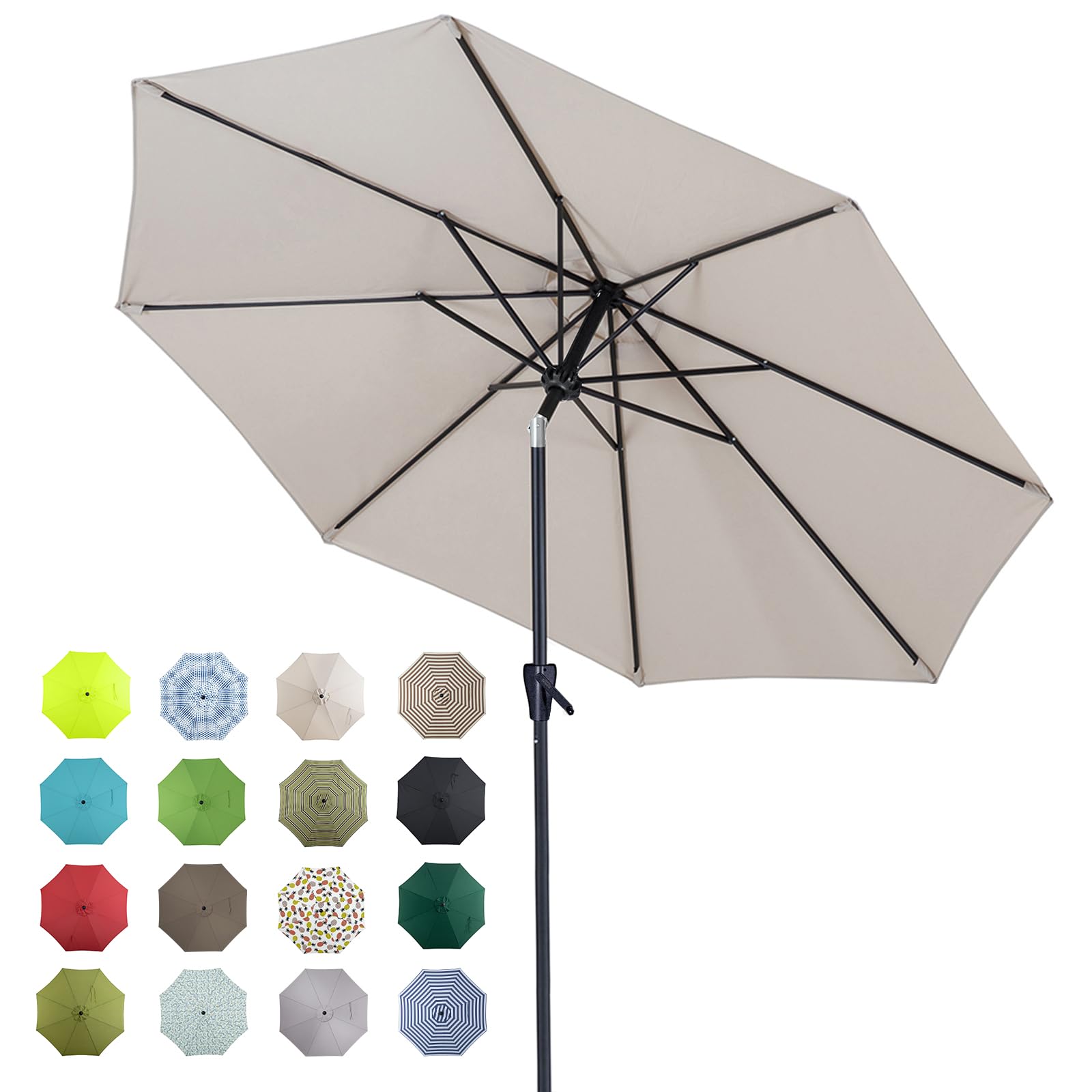Tempera Patio Market Outdoor Table Umbrella with Auto Tilt and Crank, Large Sun Umbrella with Sturdy Pole &amp; Fade Resistant Canopy, Easy to Set