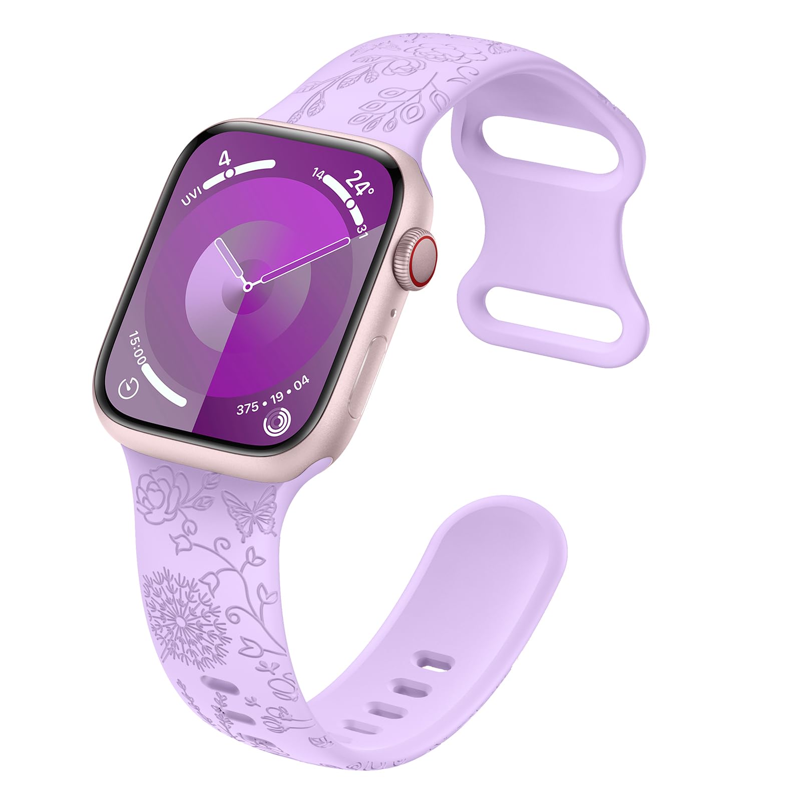 Higgs Flower Engraving Replacement Strap Compatible with Apple Watch Strap 41 mm 40 mm 38 mm 44 mm 45 mm 49 mm 42 mm Women Men Soft Silicone Sports Bracelets for iWatch Series Ultra 8 SE 7 6 5 4 3 2 1