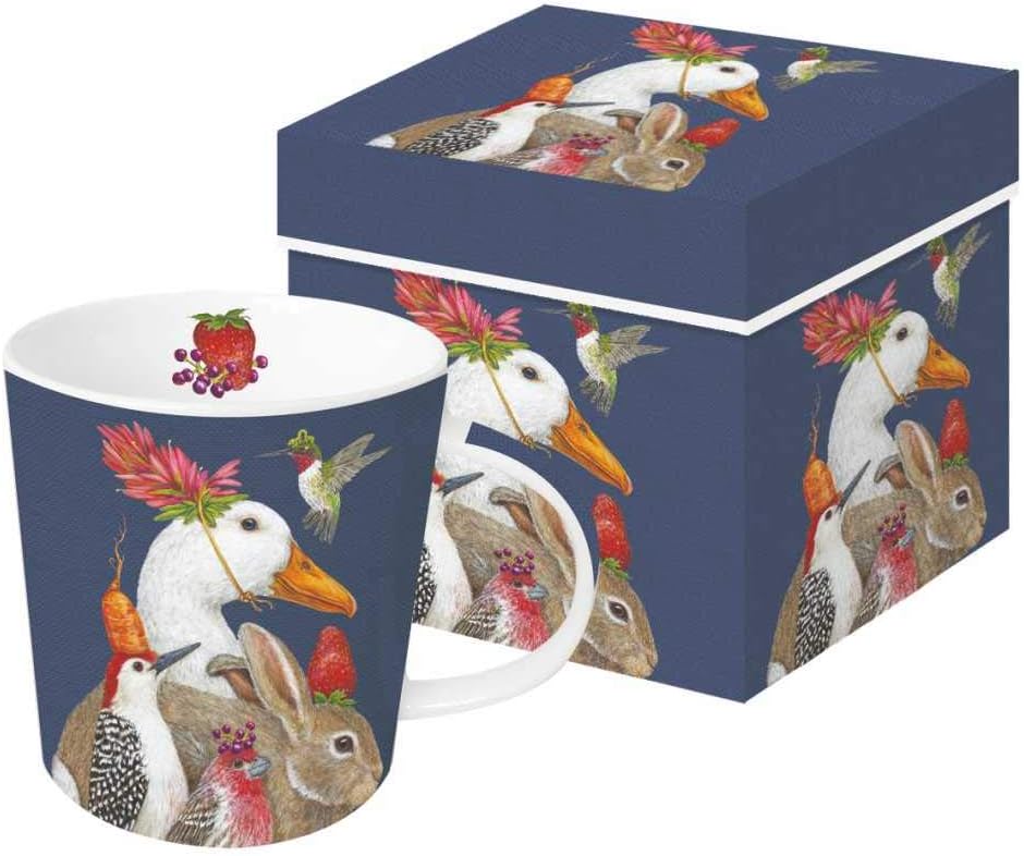 Paperproducts Design Vicki Sawyer Gift-Boxed Mug - Decorative Bone China Mugs for Coffee, Tea and Cocoa - Dishwasher Safe, Microwave Safe - 13.5 Ounces, Meadow Buzz Design