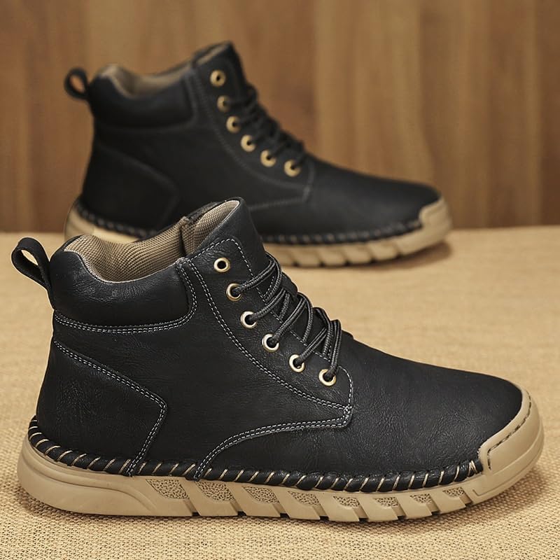 Shoes Men's Fashionable High-top Lace-up Leather Boots Comfortable Flat-Bottomed Round-Toed Oxford Shoes for Travel Shopping Driving Men Outdoor Casual Shoes