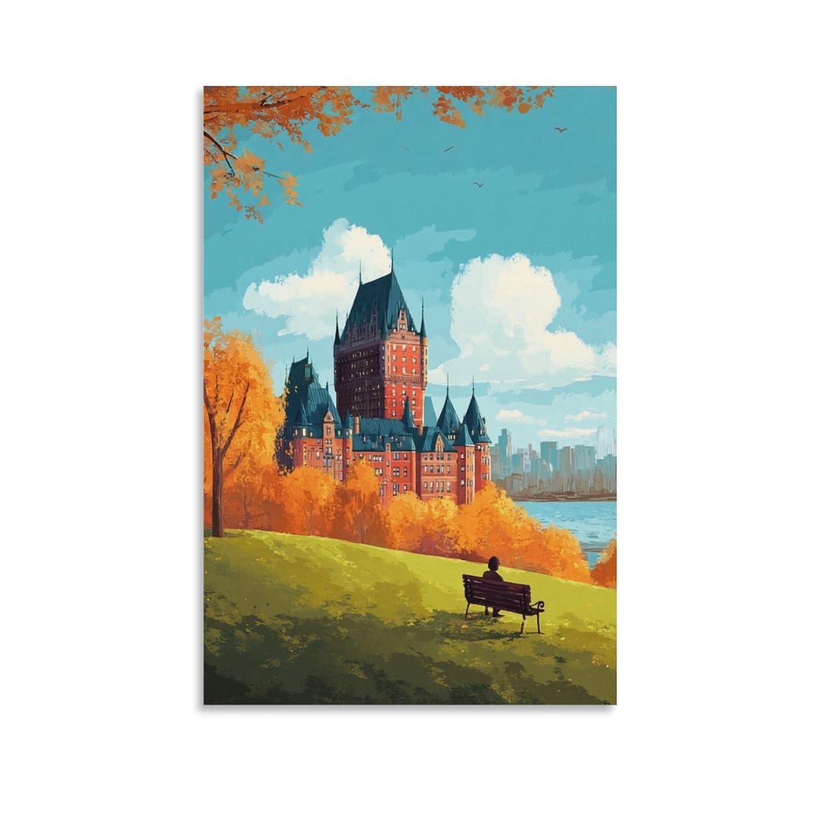 ZBBGGOZ Fairmont Le Château Frontenac Posters 20x30inch(50x75cm) Vintage Watercolor Canvas Art