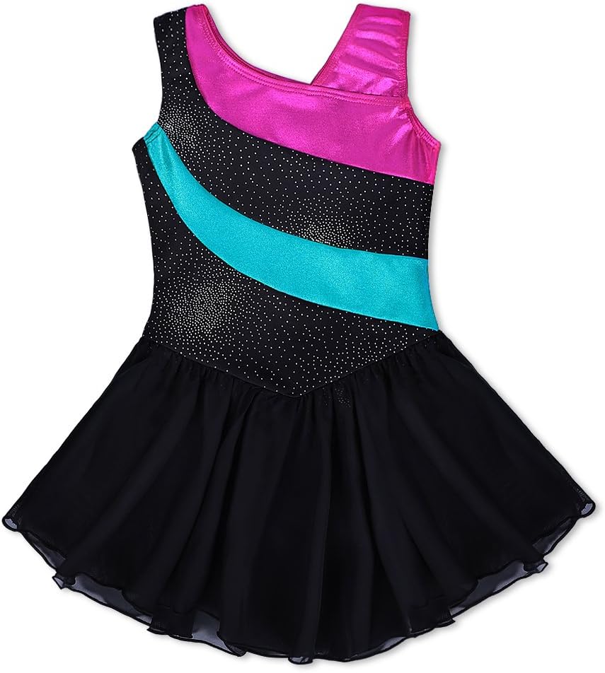 Kidsparadisydance leotards for girls black leotard with tutu ballet outfit gymnastic skirt 3t 4t(110(3-4Y), Black)