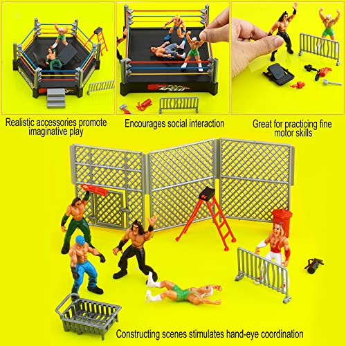 Jds Toy Store 32-Piece Mini Wrestling Playset With Action Figures And Accessories - Kids Toy With Realistic Wrestlers - 2 Rings Included #TOP3