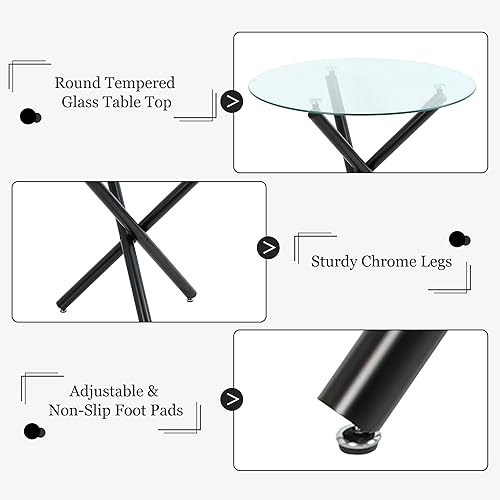 Miniatura 10 de Mesa redonda de cristal para comedor de 3 a 5 personas, moderna parte superior de vidrio templado, patas cromadas resistentes, almohadillas Base