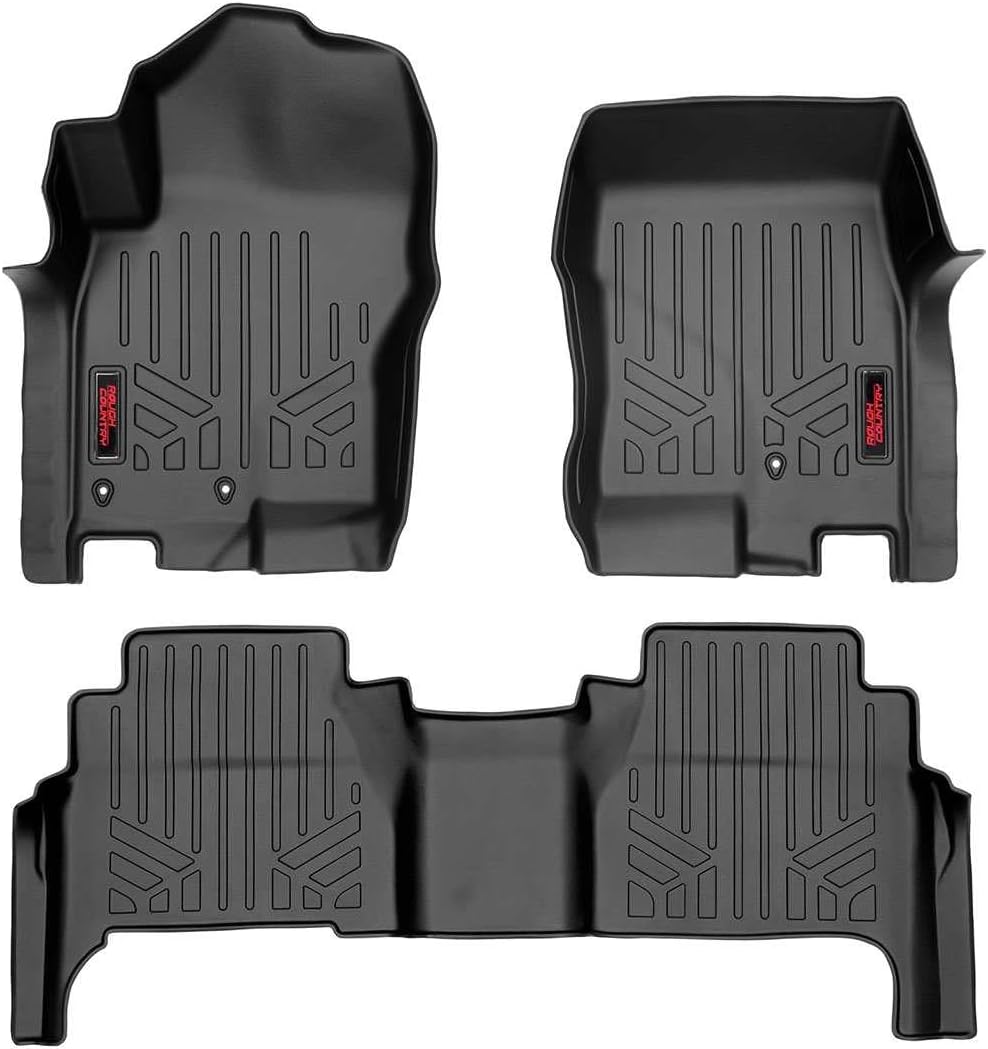 Rough Country All Weather Floor Mats for Nissan Frontier Crew Cab (2008-2021) - Non-Slip Waterproof Flexible Floor Mat, Front & Rear Set