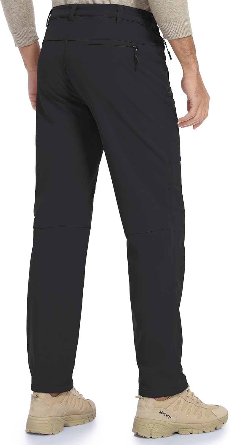Mens Snow Ski Waterproof Softshell Snowboard Pants for Hiking Outdoor with Zipper Pockets