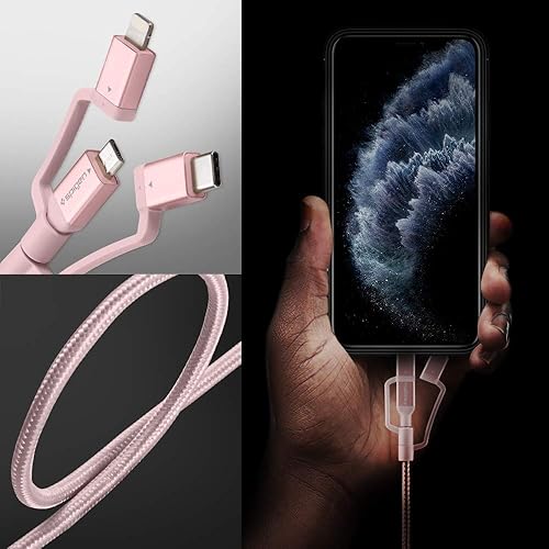 Miniatura 10 de Spigen DuraSync - Cable de carga universal 3 en 1, adaptadores micro USBLightningUSB C certificado MFi, cable de carga múltiple trenzado de alta
