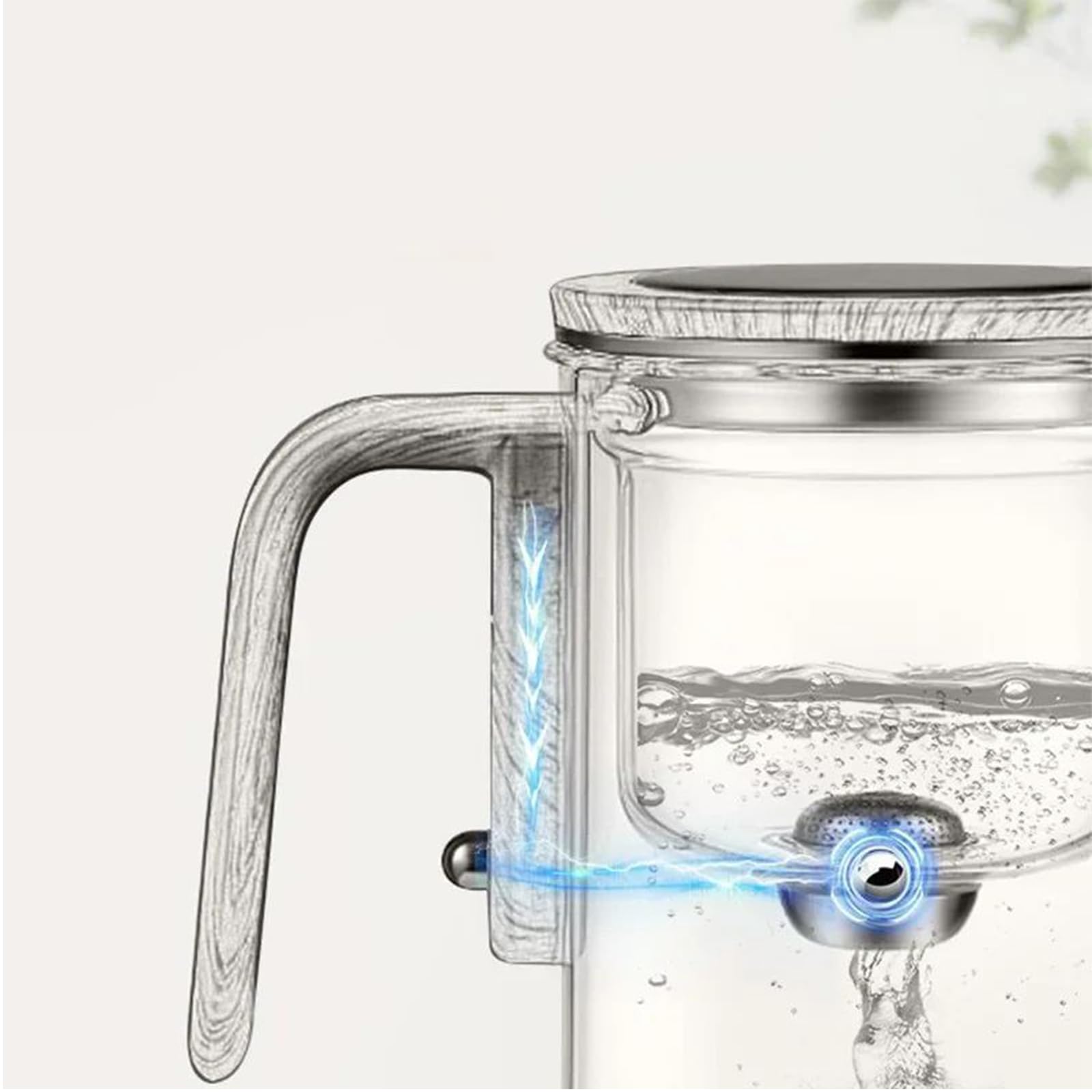 Théière magique Enchantipot, théière Enchanti Pot, avec manche en bois, théière magique, théière de sorcellerie, théière en verre à séparation d'eau avec passoire(520-Transparent)