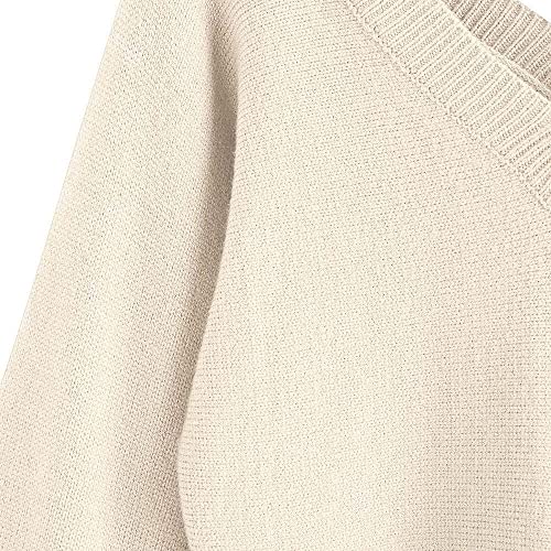 Image of ZAFUL Women's Cropped Sweater V-Neck Long Sleeve Pullover Jumper Knit Top | Crop Length, Ribbed Knit, Double V design, White sweater, Raglan sleeves, lantern sleeve, Fall & Winter, Loose fit, Oversized