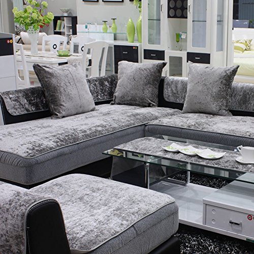 TopBling Felpa Terciopelo Cubre Sofá, Antideslizante Anti-Sucio Sectional Funda De Sofá 1 Pieza Funda Cubre Sofá para Sofá Rinconera Diván Reclinable-Gris Claro 60x120cm