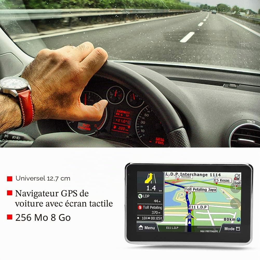 Navigation GPS, système d'écran Tactile GPS Navigator de 5 Pouces pour Voitures universelles avec Carte de l'europe 508, 256 Mo 8 Go MP3 FM