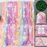 Trabuono Glow in The Dark Blanket Unicorn Birthday Gifts for Girls Aged 6-8, 3 4 5 6 7 8 9 10 11 12