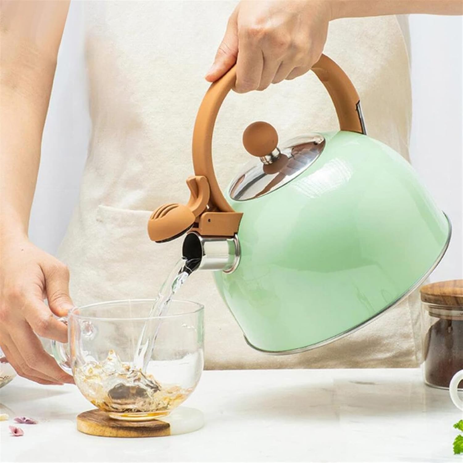 Coffeemaker Pots, Green 2.5L Stainless Steel Whistle Teapot, Kettle, Coffee Pot, Teapot