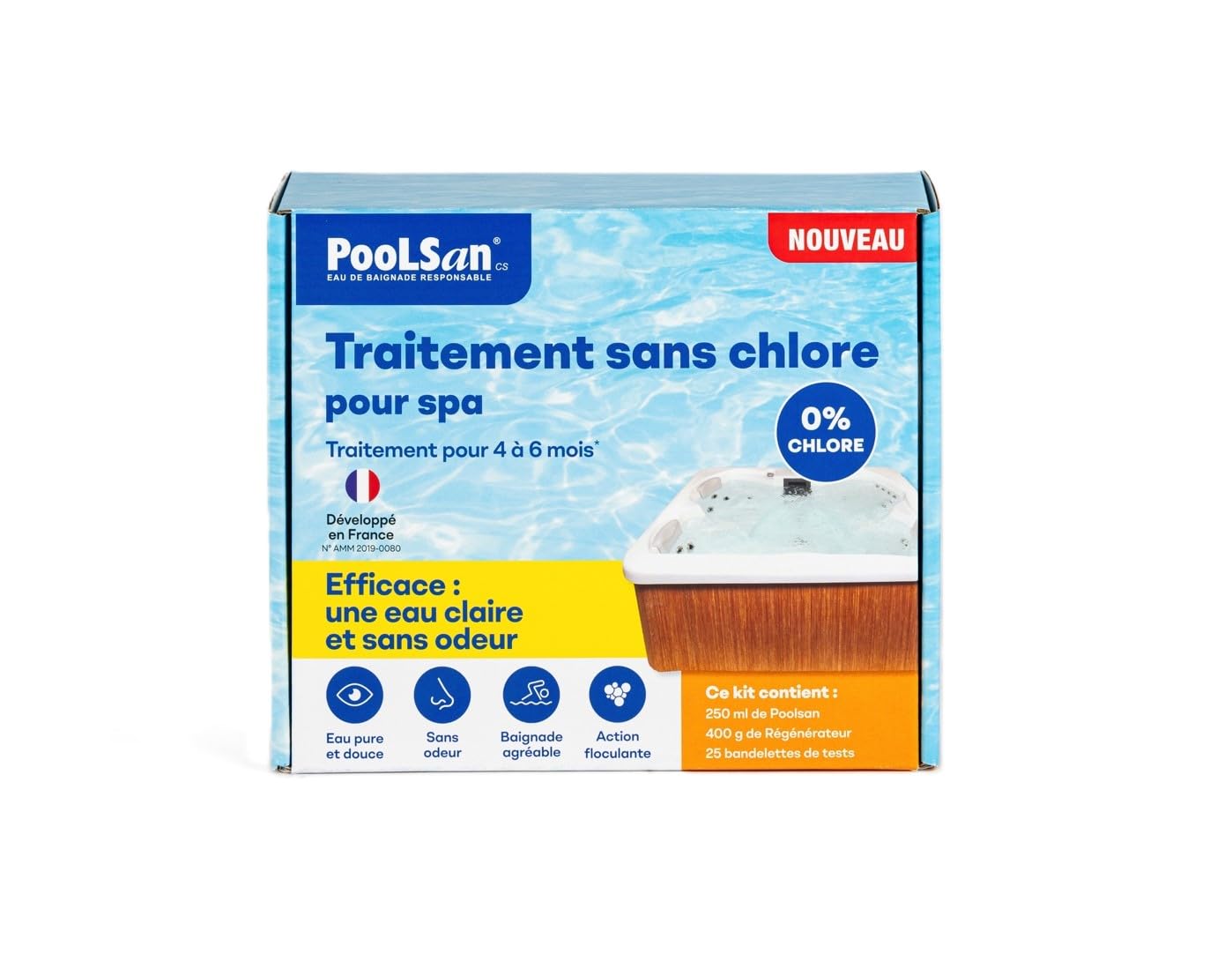 BSI - PooLSan - Spécial Spa - Solution sans Chlore - pour Une Désinfection Totale - Jusqu'à 4 A 6 Mois - Elaboré en Europe