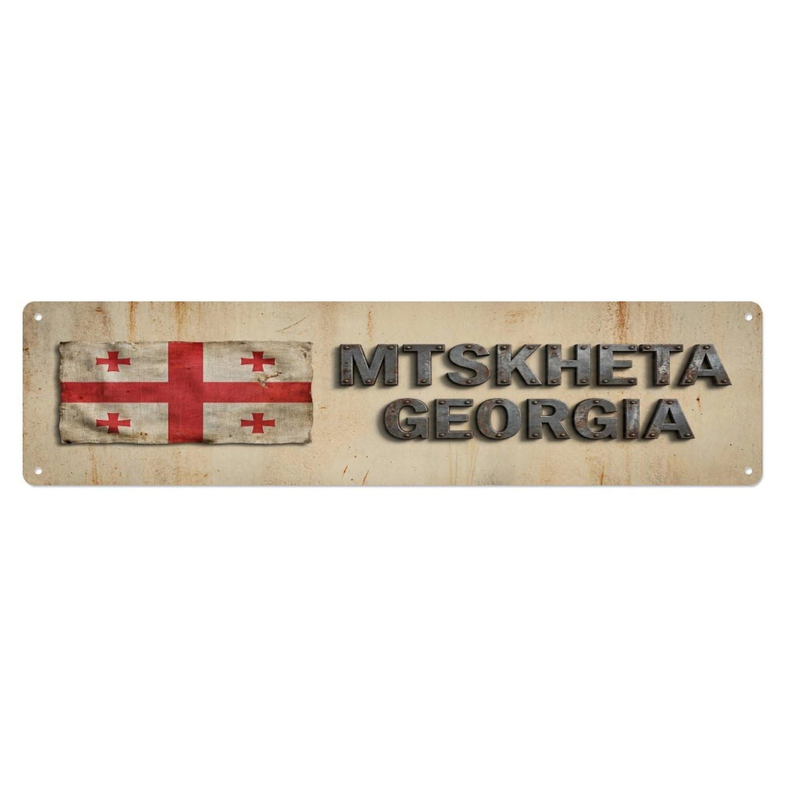 Vintage Mtskheta Georgia Flag Decor Rustic Travel Metal Tin Sign