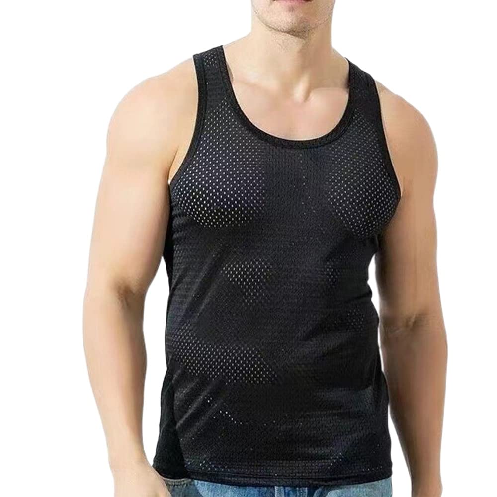 Mesh Tank Top Men Polyester Gym Vest Summer Thin Gym Vest Round Neck Tank Tops