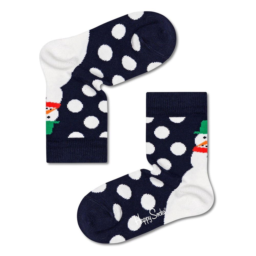 Happy Socks Unisex Kids Happy Kids Jumbo Snowman Socks, Navy, 2-3 Years UK