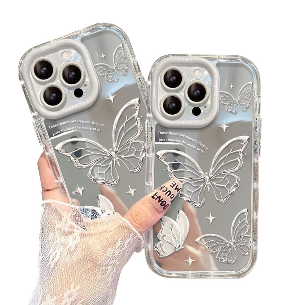 Amazon.co.jp: LUCKCOF ケース For iPhone 16 可愛い クリア 蝶 ミラー