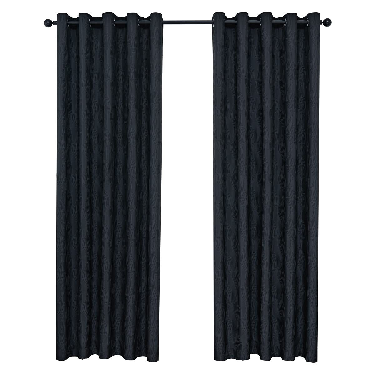 QINUO HOME Curve Jacquard Lined Curtains Thermal Insulated Draperies with Ring Top for Living Room 90" Width x 90" Drop(229 x 229cm) in Black Set of 2 Panels