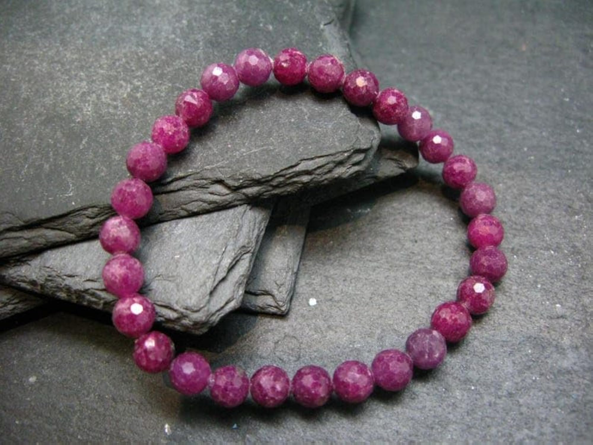Unisex Natural Ruby 8mm Round Bead Stretchable Bracelet