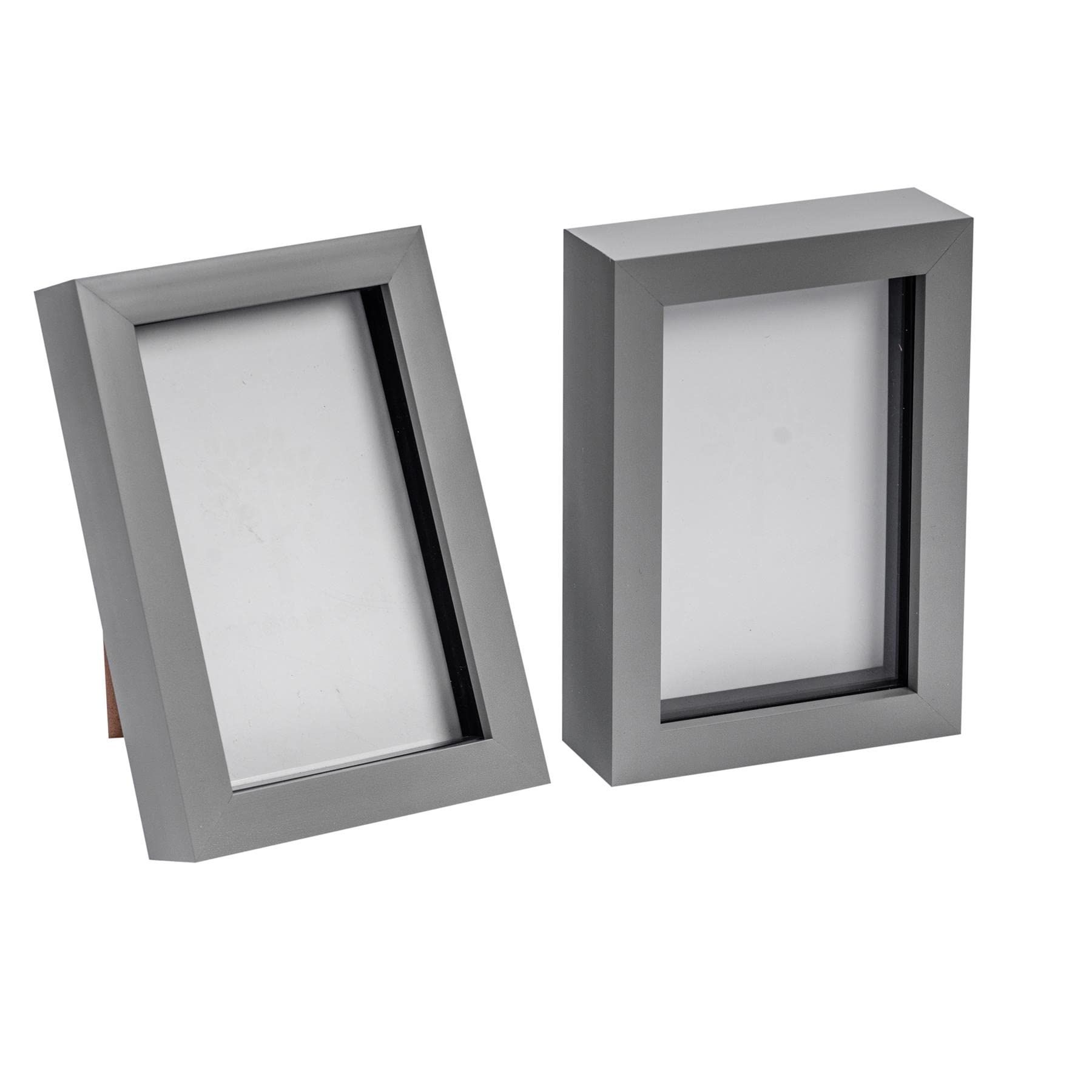 Nicola Spring 3D Shadow Box Photo Frames - 4 x 6 (10 x 15cm) - Pack of 2 - Grey 3D Photo Frame Picture Frame Box Small Portrait Display Case for Crafts, Keepsakes, Wedding, Graduation