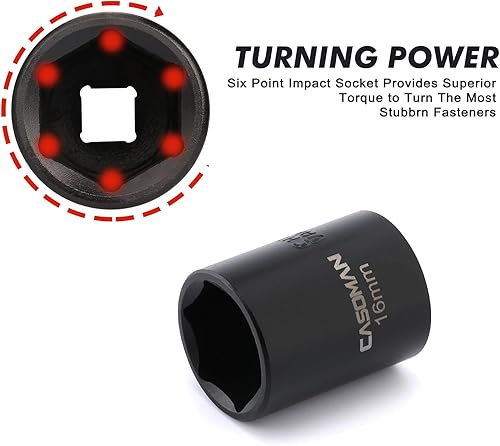 Miniatura 4 de CASOMAN Juego de llaves de impacto de 13 piezas, 38 pulgadas, 6 puntos, métricos, poco profundos, CR-V, 0.276 in a 0.748 in, estuche de