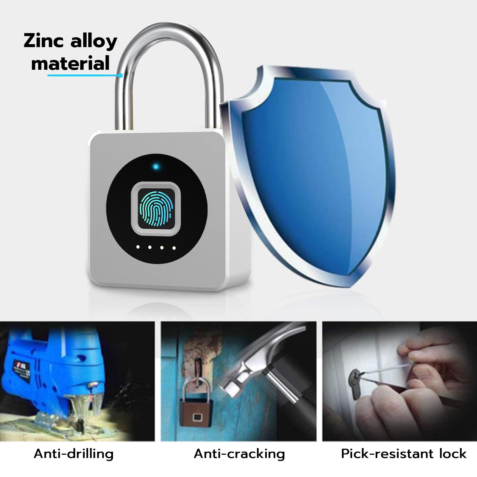 Eseesmart Cadenas à empreintes digitales, combinaison biométrique, cadenas sans clé, verrouillage de charge USB, serrure de gym pour casier, bagages, valises