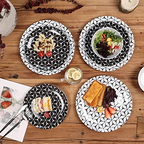 Melamine Dinnerware Sets 12 Pcs Service For 4 Unbreakable Plates And Bowls Serving Set, Bpa Free Dishwasher Safe Geometric Pattern Dishes & Bowls Set For Everyday Use #TOP2