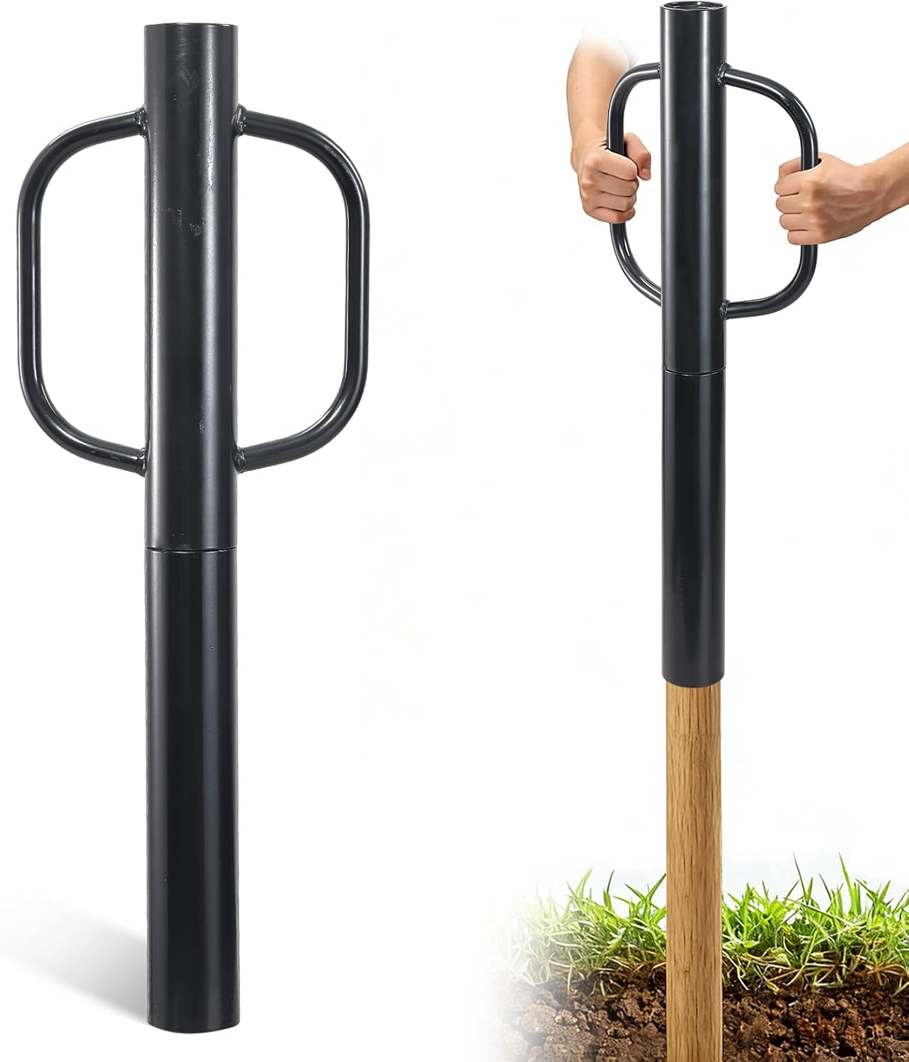 T Post Driver, 20 LB Metal Fence Post Driver with Handle, 2.7" Inner Diameter Manual Post Pounder, Heavy Duty Tpost Driver, Hand Post Rammer for U Fence Posts, T Posts, Wooden Posts, 32 Inch Black