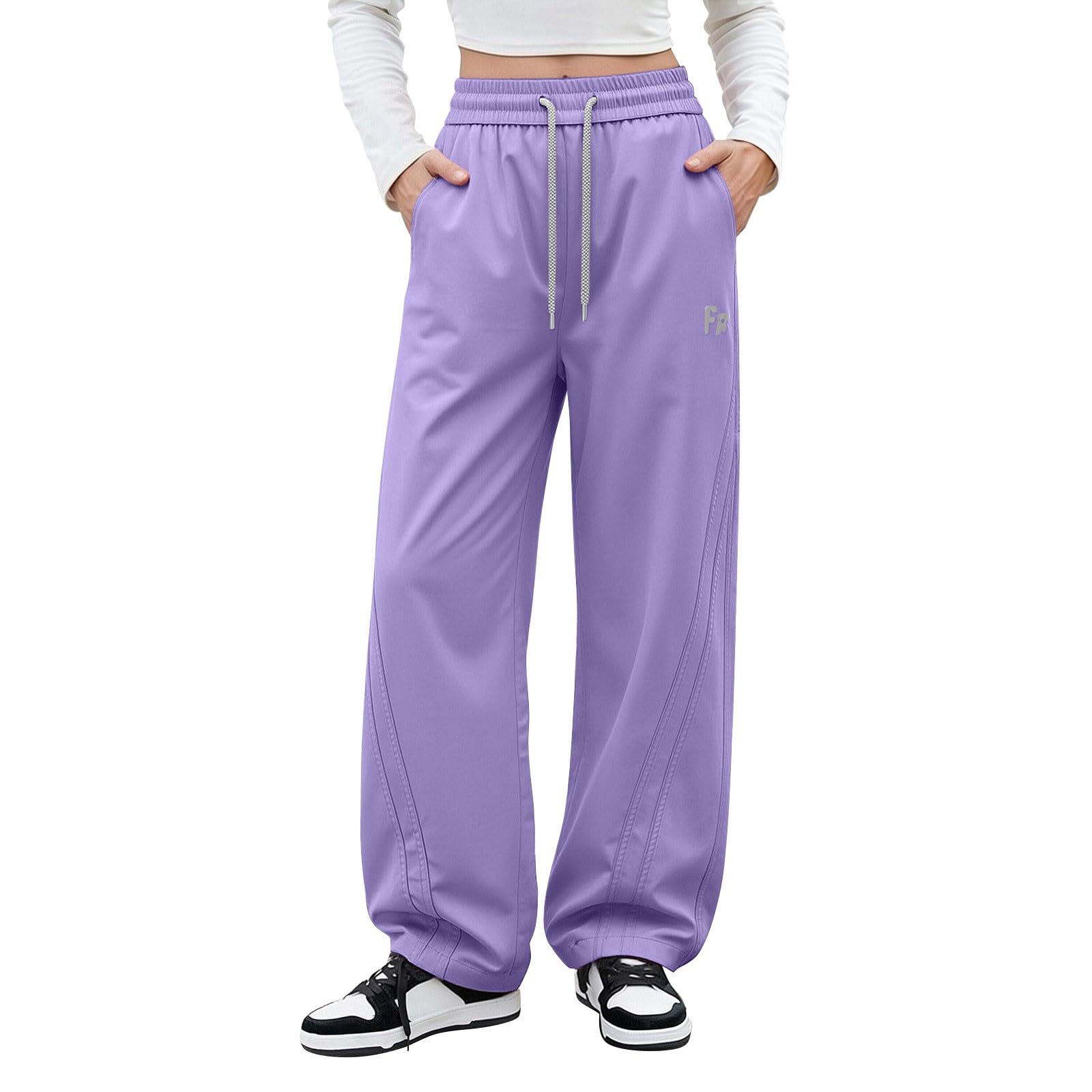 YGERGWE Womens Cargo Trousers, Hiking Pants Quick Dry Overtrousers Elastic Waist Ladies Cargo Trousers for Trekking Camping Travel Purple