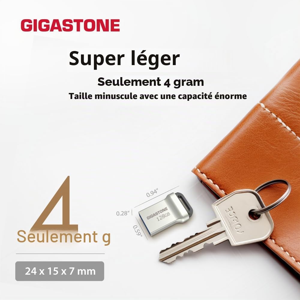 GIGASTONE 128Go Clé USB Nano Flash (Lot de 5) Z90 USB 3.2 Gen 1, 100Mo/s Ultra Rapide, Design Métallique, Mini, Stockage et Sauvegarde pour PC/Mac/TV/Voiture, USB 2.0/3.0/3.1 Compatible