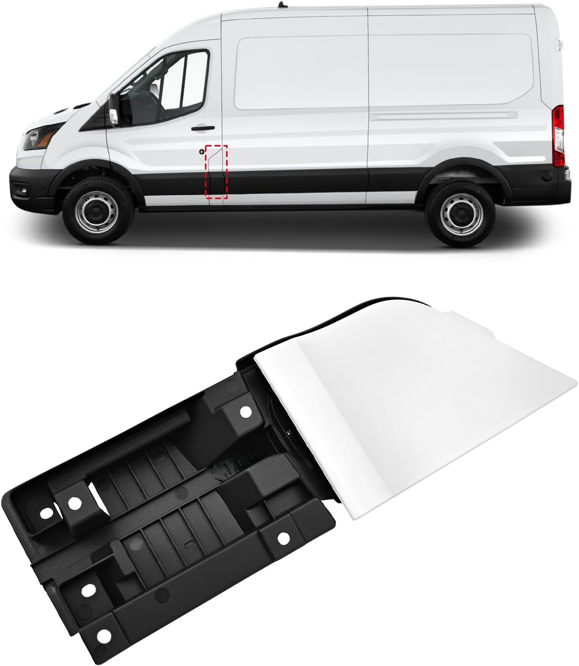 TOP-MAX Transit Gas Door with White Cover, Fuel Filler Pocket Door Hinge and Housing Assembly Replacement Kit for Ford Transit Vans 150 250 350(HD) 2015-2023, Replace# CK4Z-5427936-A CK4Z-5427936-F