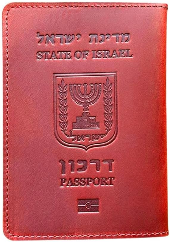 Genuine Leather israeli Passport Cover - Cow Leather Travel Wallet & ID Holder Unisex (Black)