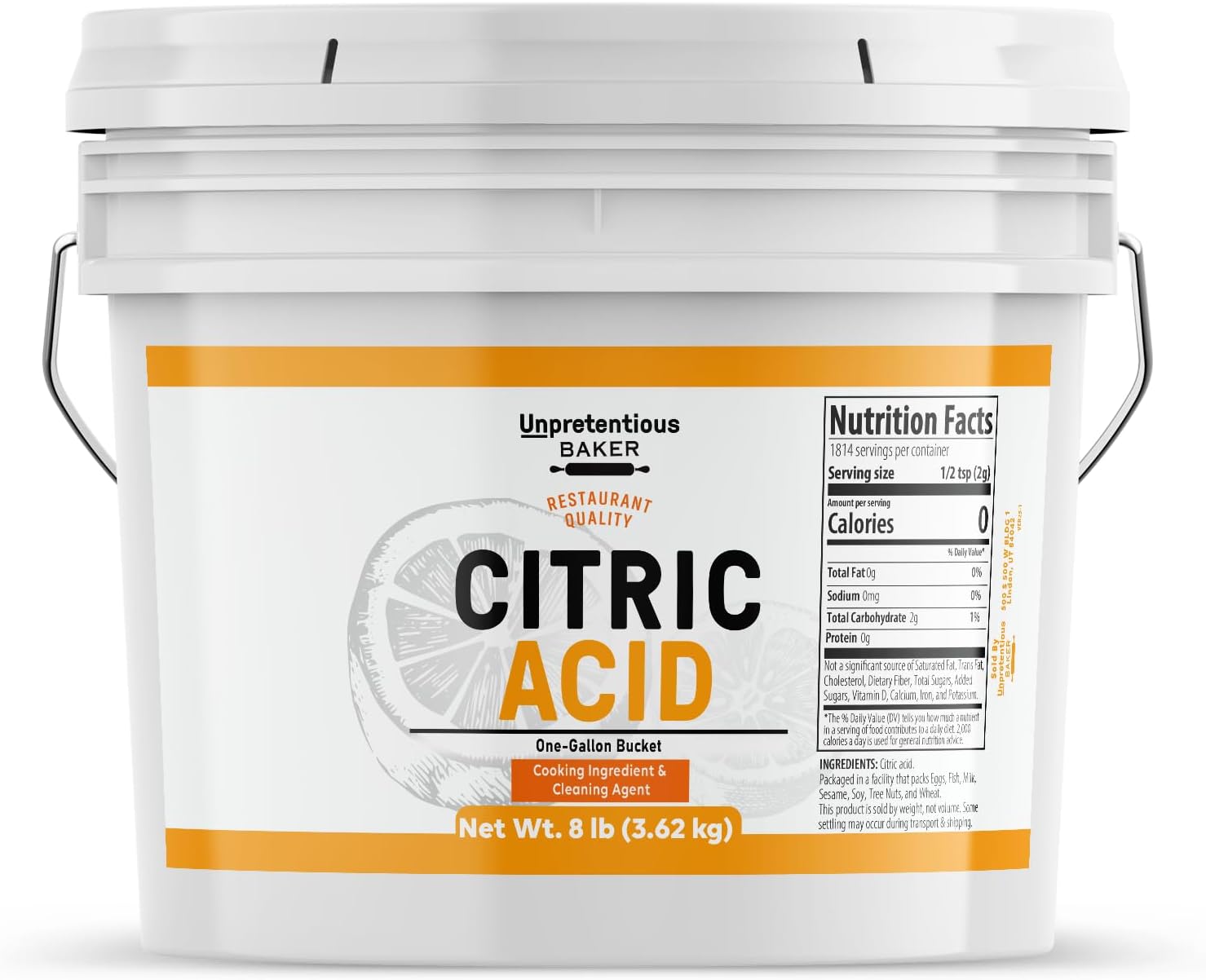 Unpretentious Citric Acid, 1 Gallon, Cooking & Cleaning, Natural & Food Safe, Chemical Free