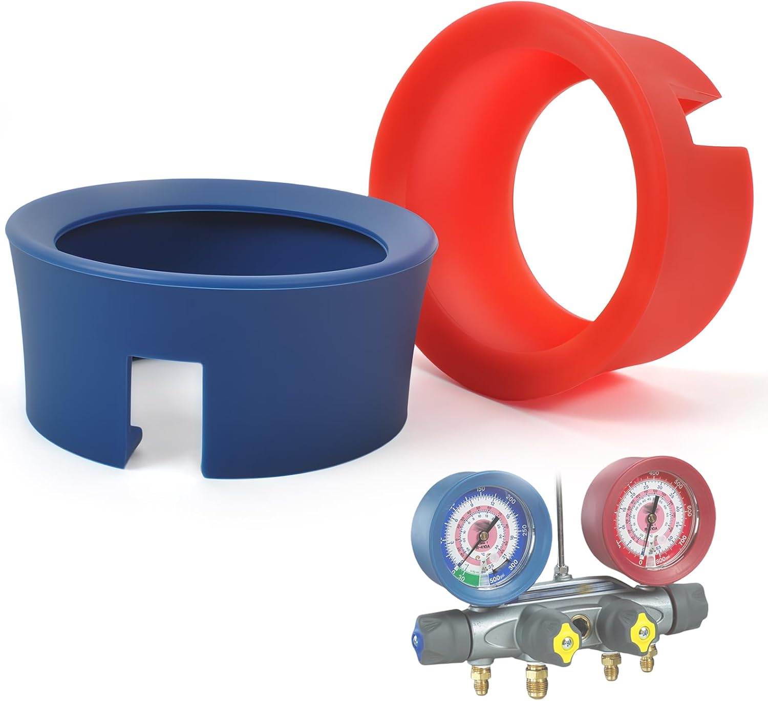 2-Pack 49190 HVAC Gauge Covers, Compatible with Yellow Jacket JB Series 3-1/8 Inch, Titan Series, Brute Series Manifold Gauges – Red and Blue Rubber Boots for High and Low Pressure Sides